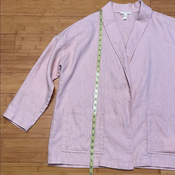 Eileen Fisher Organic Linen Cardigan Small Shawl Collar Open Front Pink Blazer - Picture 14 of 15